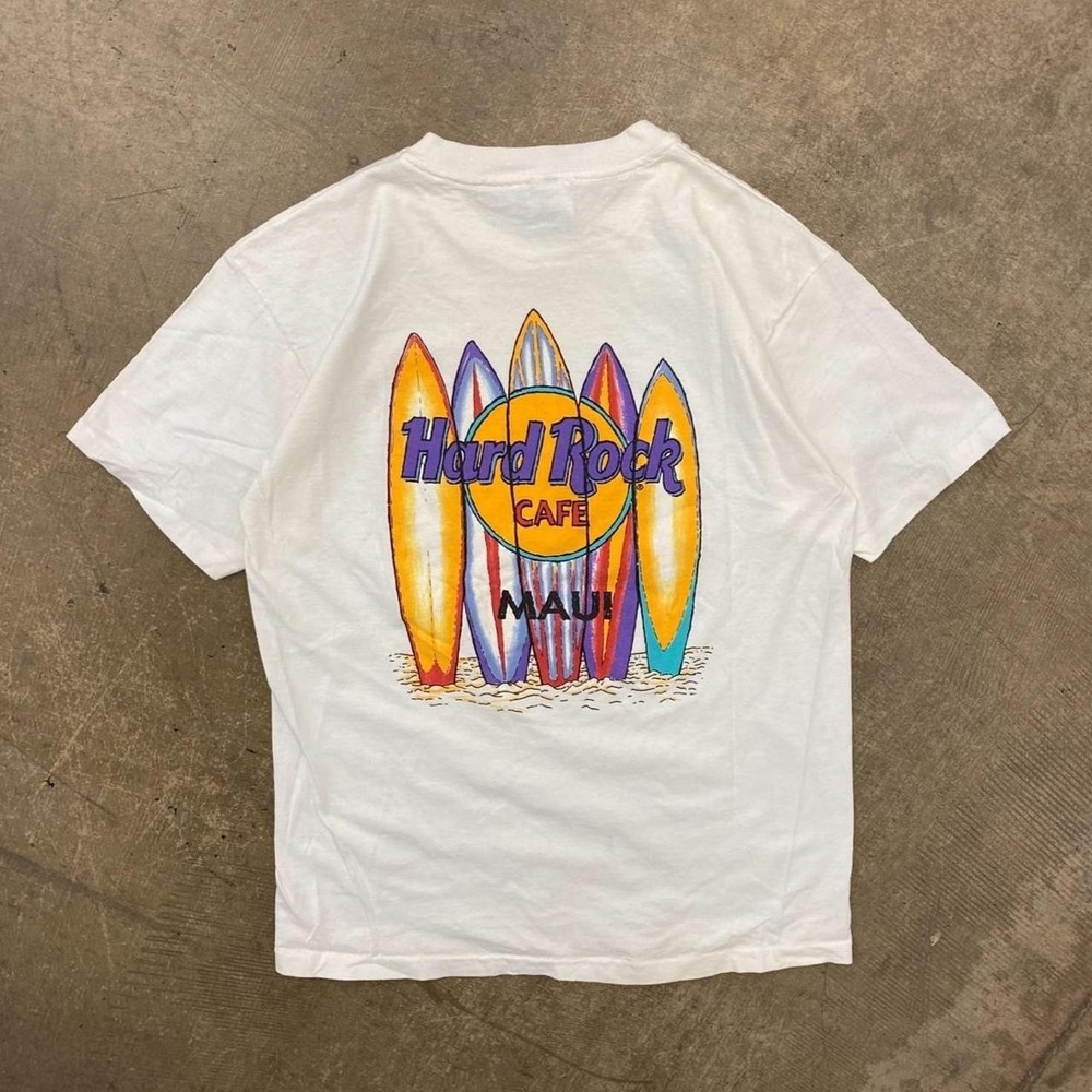 Vintage Hard Rock Cafe Maui Hawaii Surf 90s Single Stitch Surfboard T-Shirt L